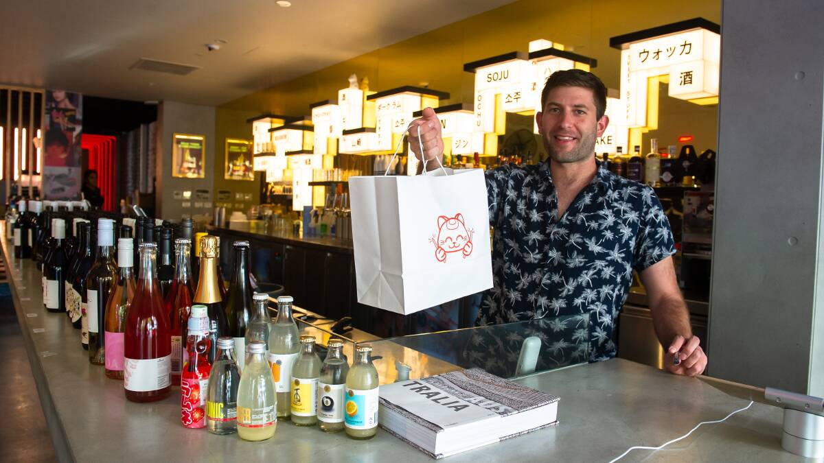 Lazy Su co-owner Ben Ilic with some takeaway and drinks options available for sale. Picture: Elesa Kurtz 