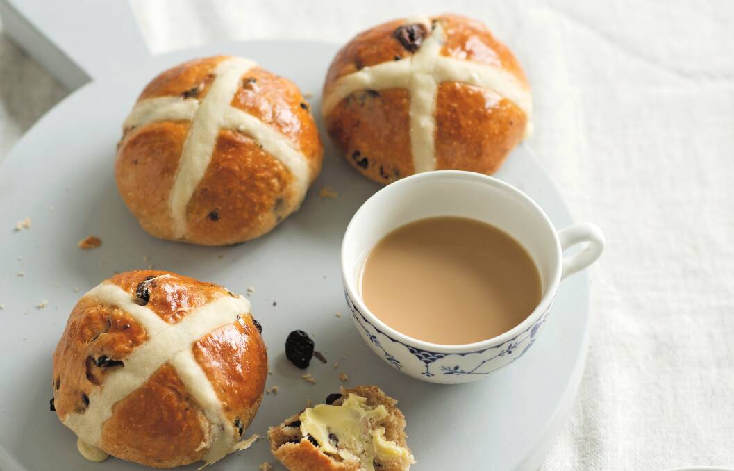 Anneka Manning's recipe for dried cherry and chocolate hot cross buns won't disappoint. Picture: Alan Benson 