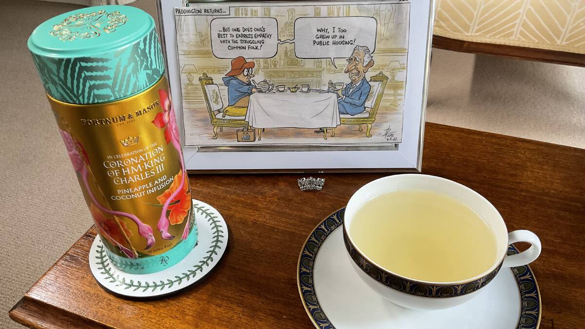 A Coronation afternoon cup of tea with Pope's cartoon. Picture by Susan Parsons