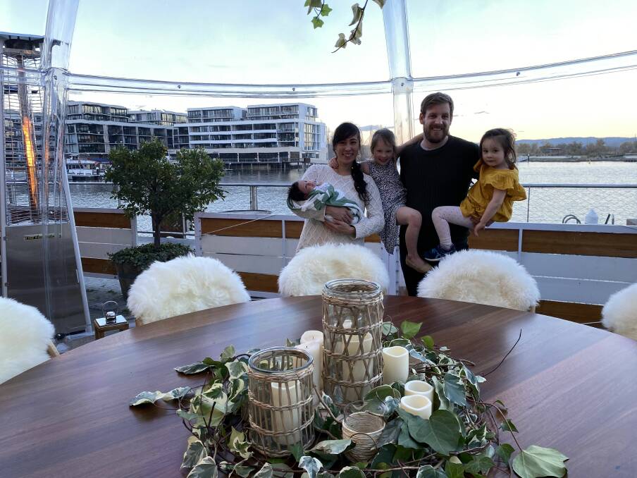 Tim and Elaine Purser and their children at "Dome One" at The Dock. Picture: Chillibeanmedia