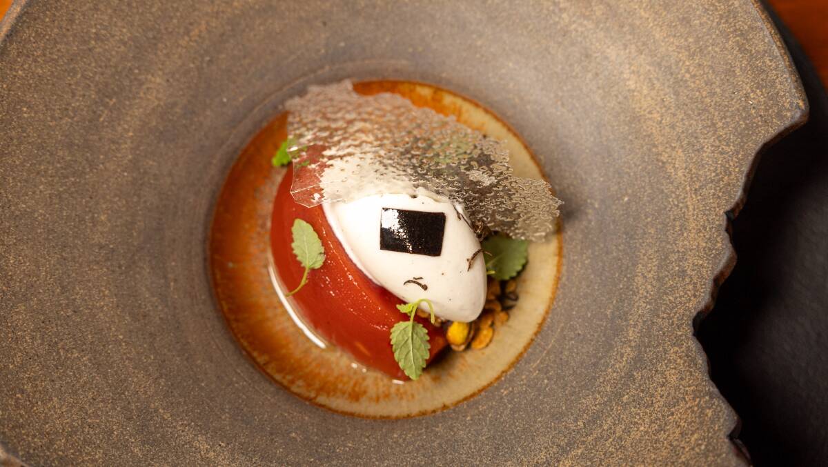 Poached quince, honey oat crumble, Majura truffled yoghurt sorbet. Picture by Gary Ramage