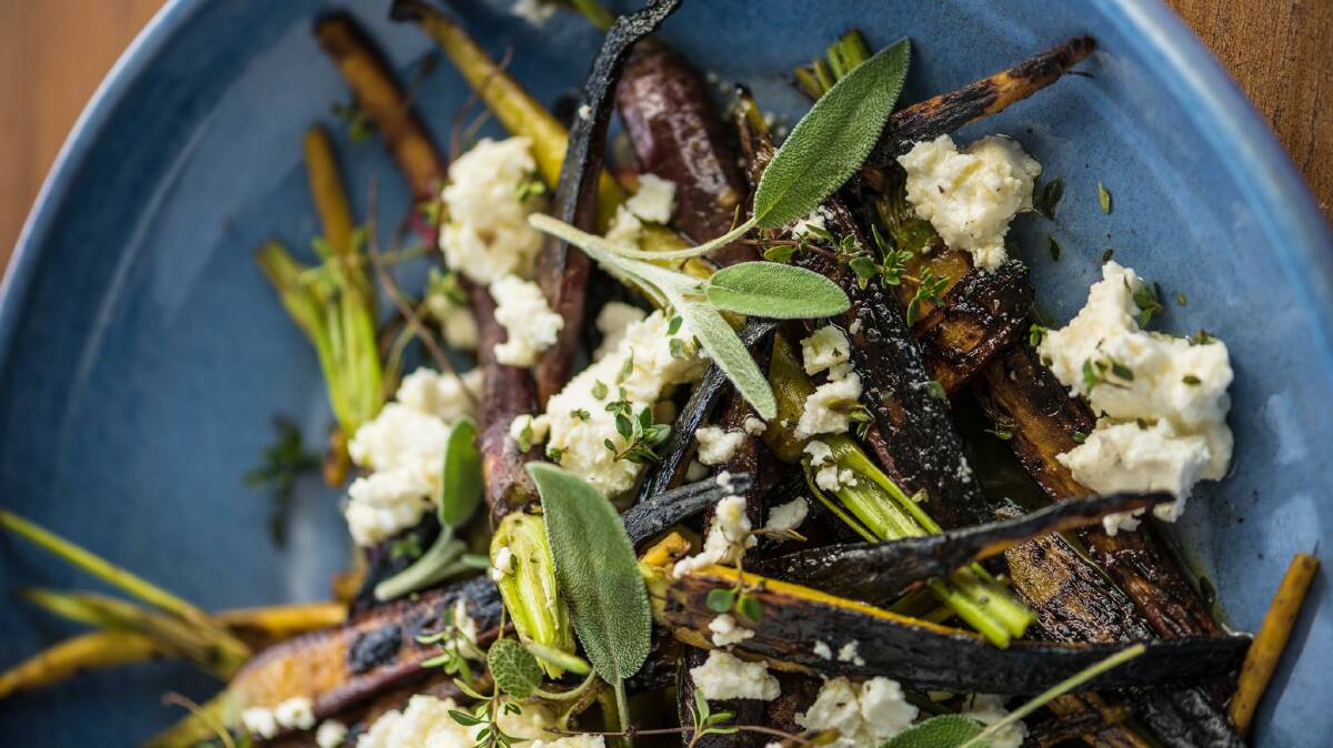 Darren Perrymans honey-roasted carrots with labneh served at Pialligo Estate. Picture: Supplied