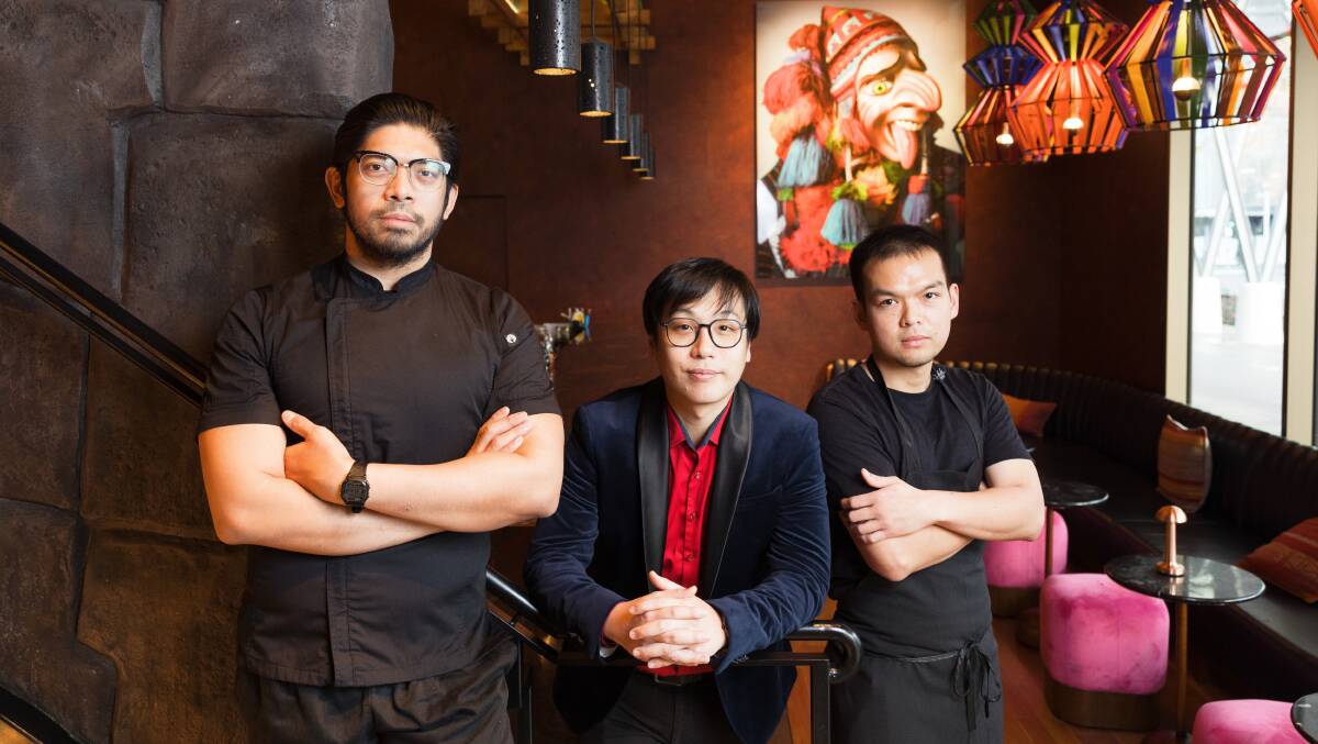 Food and Wine: Inka. Head chef Leonard Villanaueva, venue manager Royston Lau, and executive chef Vit Srichaiket. Picture: Sitthixay Ditthavong