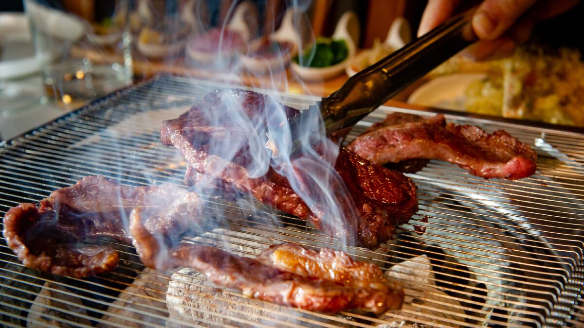 The Tasty Hill wagyu platter being cooked on the barbecue. Picture: Elesa Kurtz 