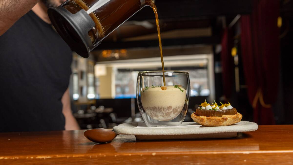 Caramelised onion consomme, comte foam, onion tarte tatin. Picture by Gary Ramage 