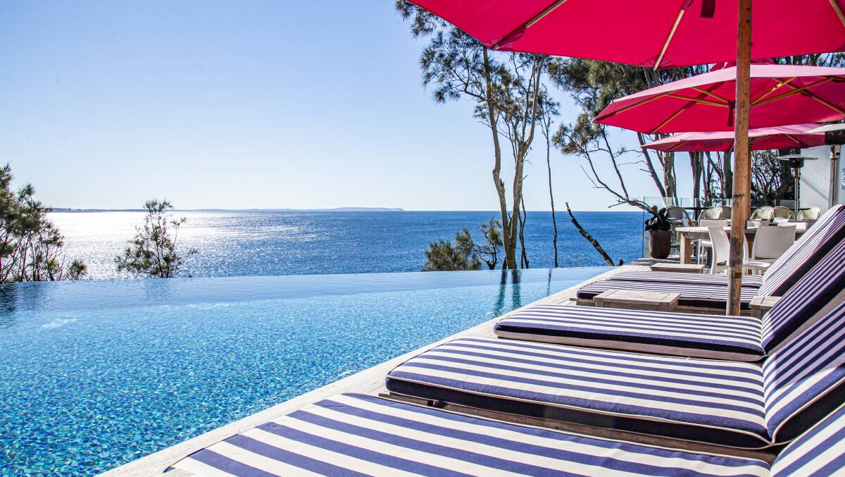 The infinity pool with views to the ocean, at Bannisters by the Sea. Picture: Ryan Perno