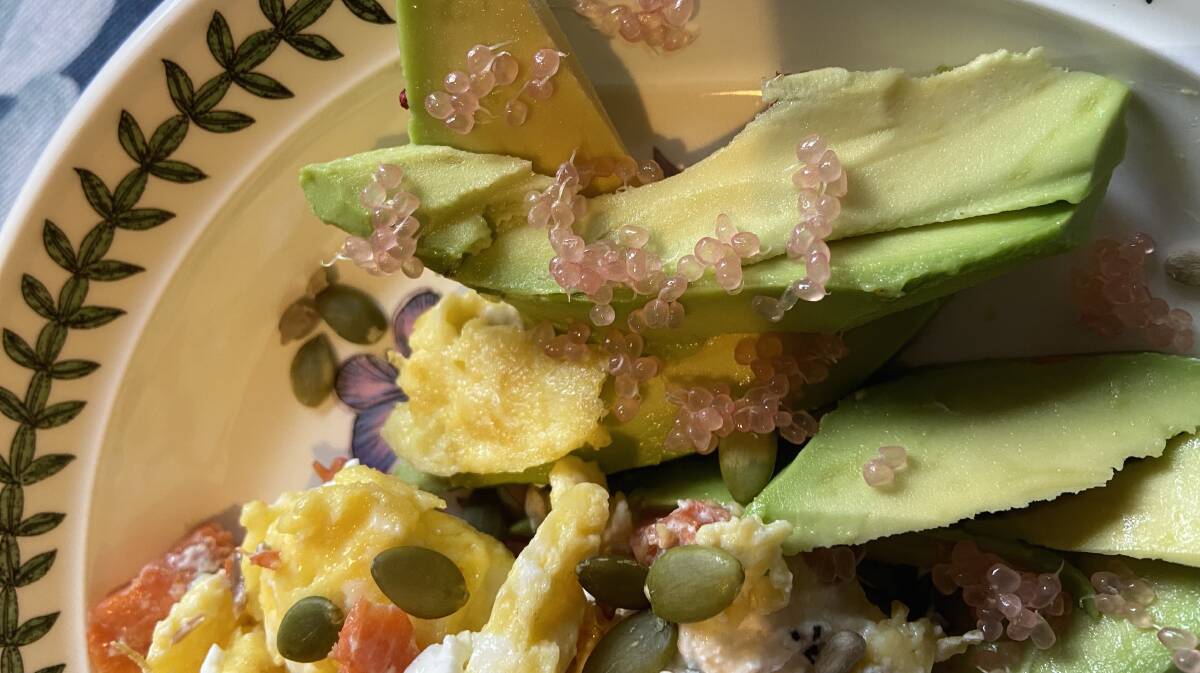 Sue Hall's Keto breakfast with finger lime pearls. Picture: Susan Hall