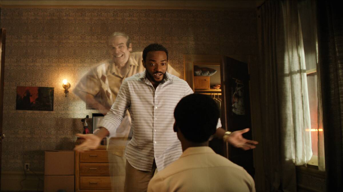 David Harbour, Anthony Mackie and Jahi Winston in We Have A Ghost. Picture Netflix 