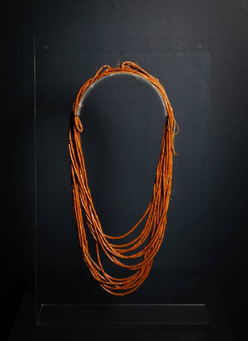  Reed necklace by Ngunnawal ancestors in Canberra Museum and Gallery's new exhibition - Canberra/Kamberri, Place and People. Picture by Elesa Kurtz