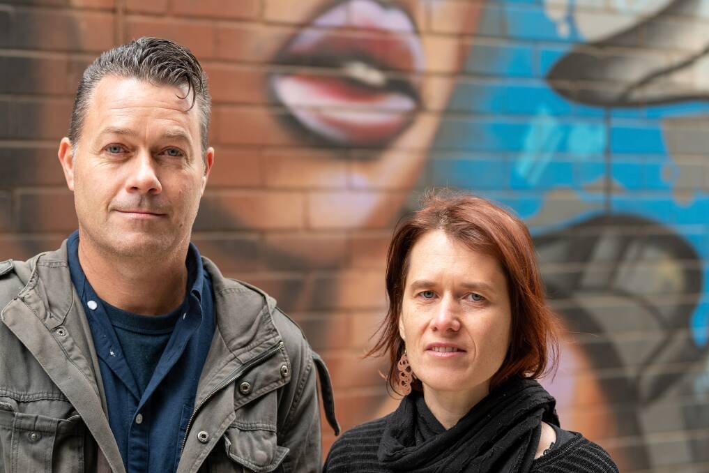 Festival curator Tim Phibs, left, and ACT Government graffiti management coordinator Lisa Petheram. Picture: Alistair Nitz