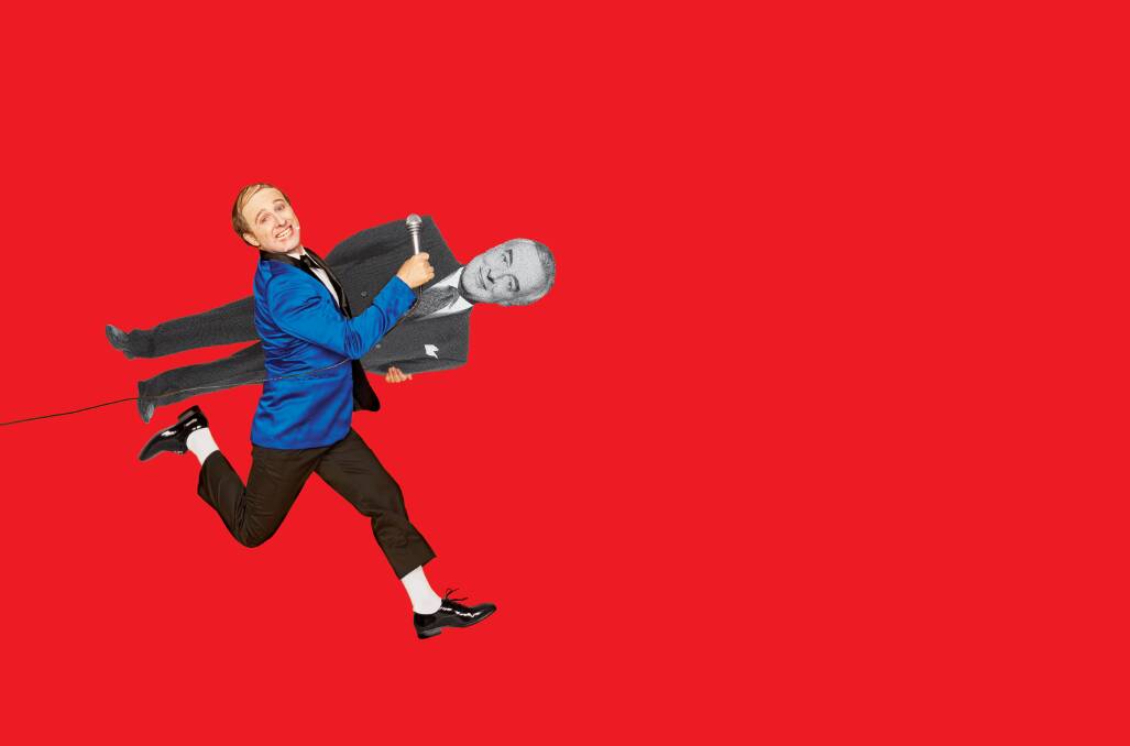Norman Gunston (Garry McDonald) carries former prime minister Gough Whitlam in a promotional image for The Dismissal: A Very Serious Musical Comedy. Picture: Supplied