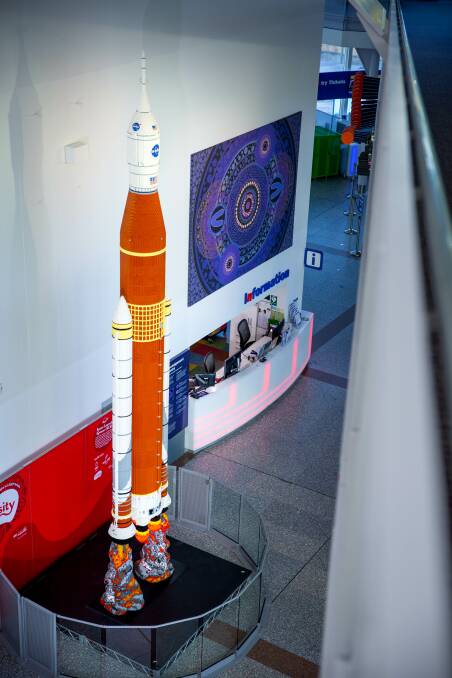 The LEGO rocket in the Questacon foyer. Picture supplied