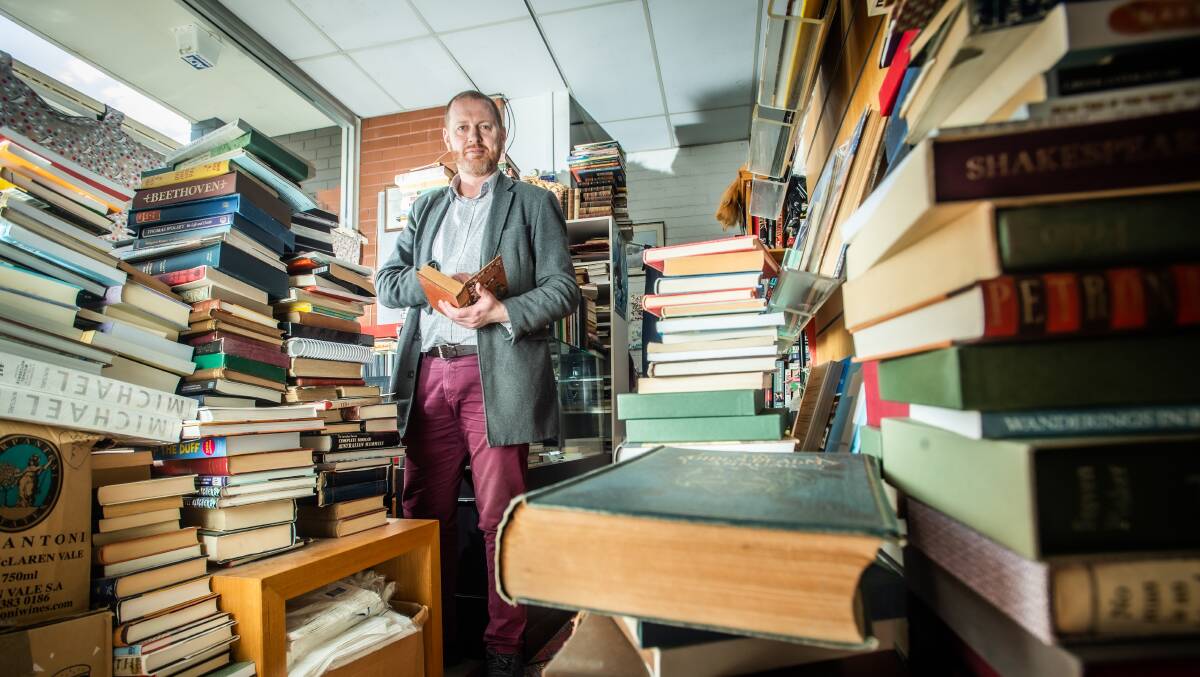 Luke Canty in his Fyshwick bookshop. Picture: Karleen Minney