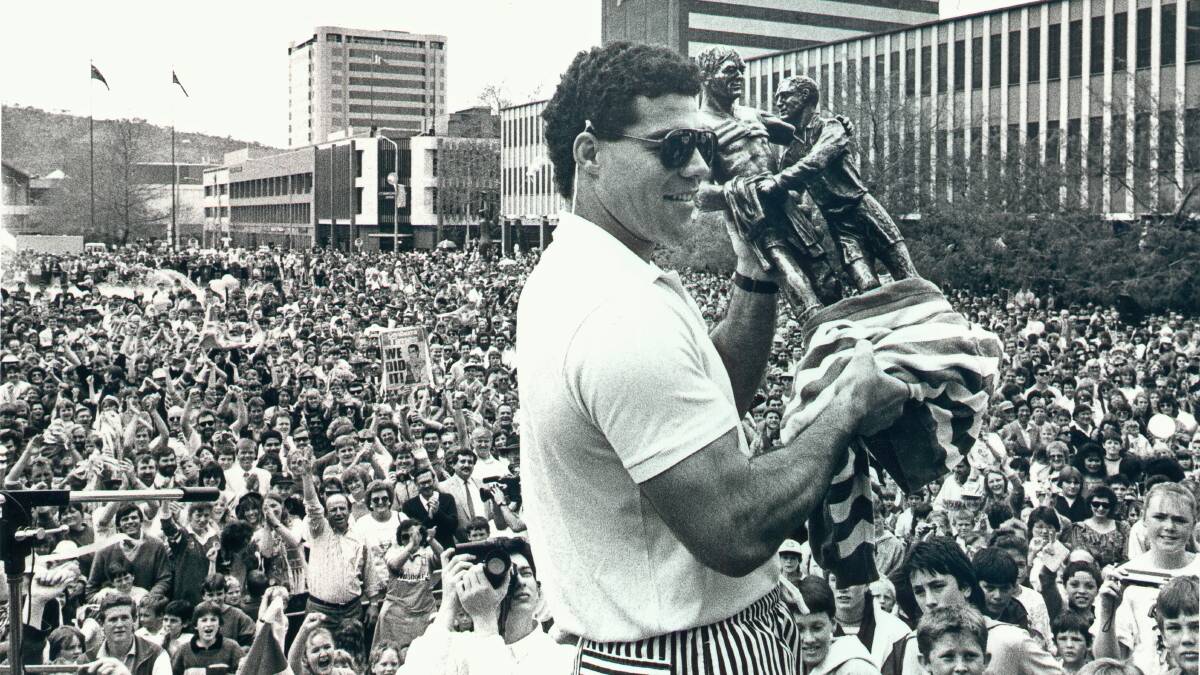 Raiders captain Mal Meninga holds the 1989 premiership trophy. Picture: Supplied
