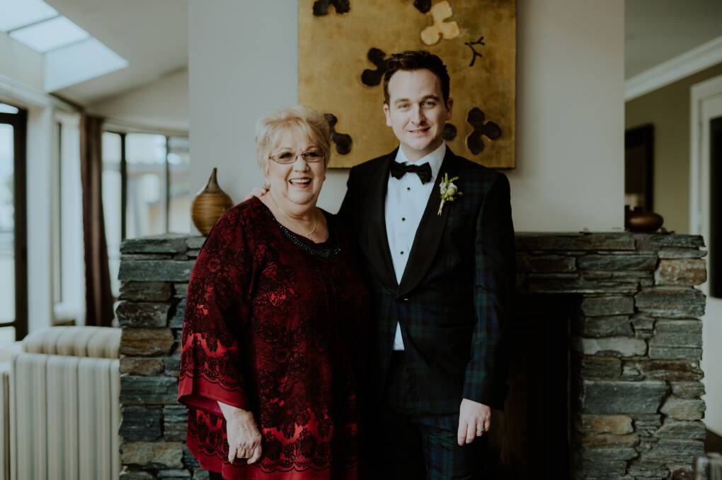 Shannon Molloy, right, with his mother Donna Malone on his wedding day in Queenstown, New Zealand in 2018. Picture: Supplied