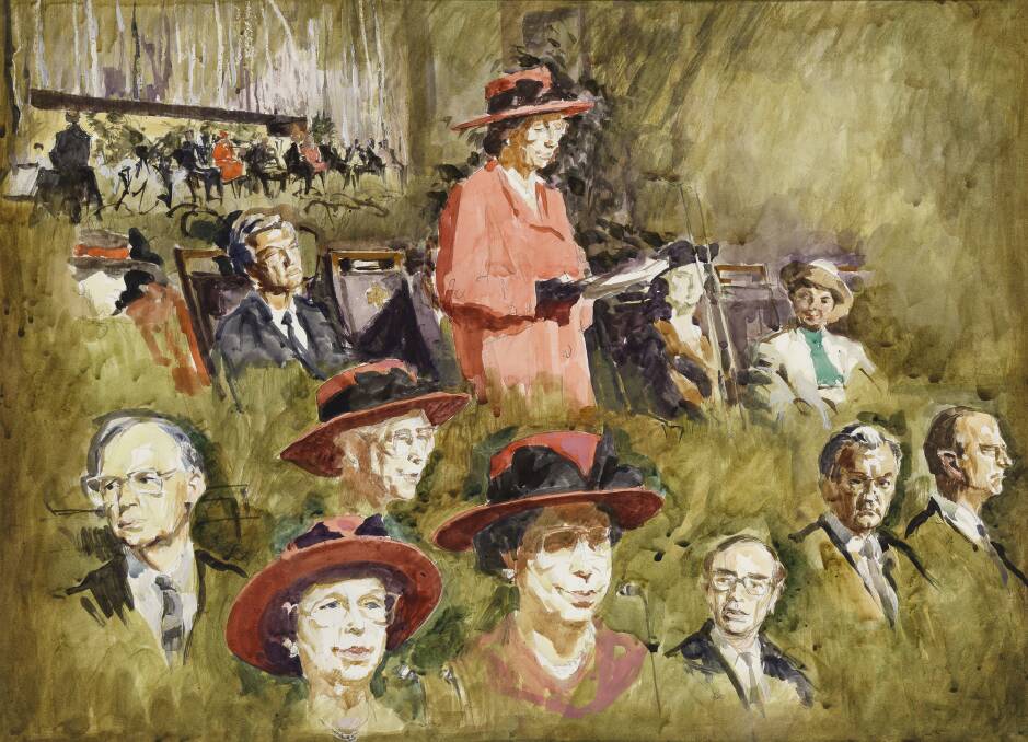Charles William Bush's depiction of the Opening of Parliament by the Queen, 1988. Picture: Historic Memorials Collection, Parliament House Art Collection