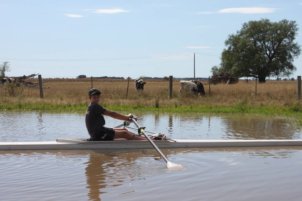 Fergus Hamilton where his love of rowing began - on the family's farm dam in Gippsland at the age of 12. Picture supplied