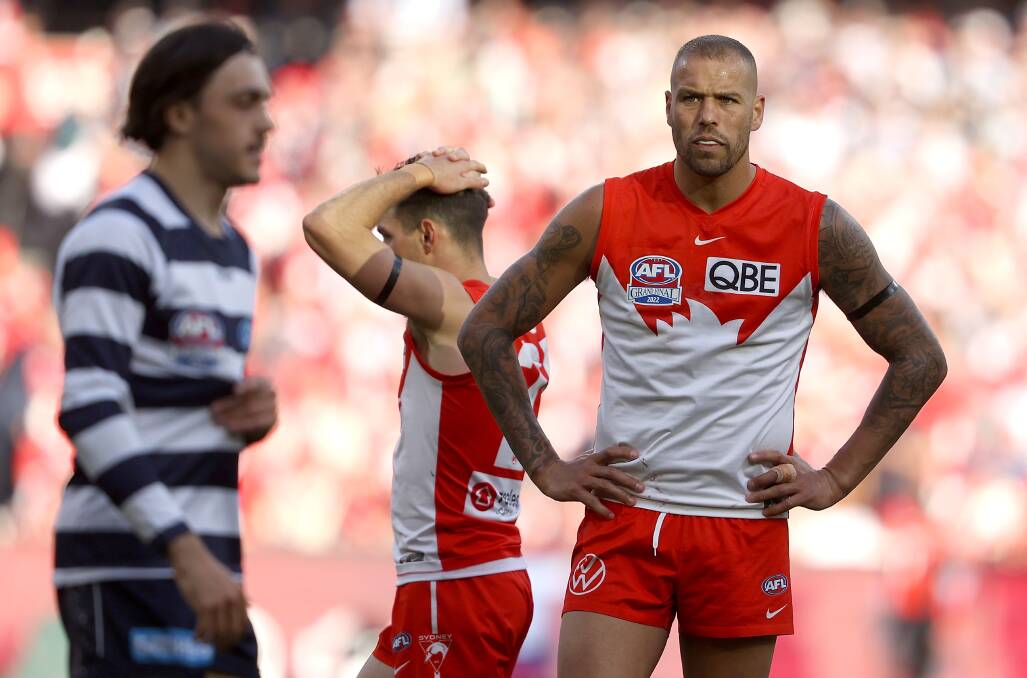Lance Franklin has shown glimpses of his best this season but Sydney should not have offered him a contract extension to play on for a 10th year at the Swans. Picture Getty Images