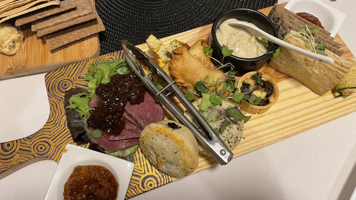 A tasting plate at The Old Salt Bush Restaurant & Catering offers emu pies and kangaroo with native fig chutney. Picture: Sarah Falson