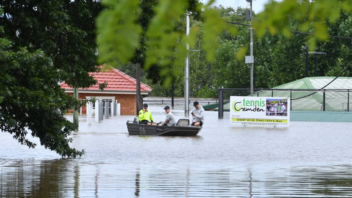 Floodwaters inundate Camden, in south western Sydney. Photo: AAP Image/Dean Lewins