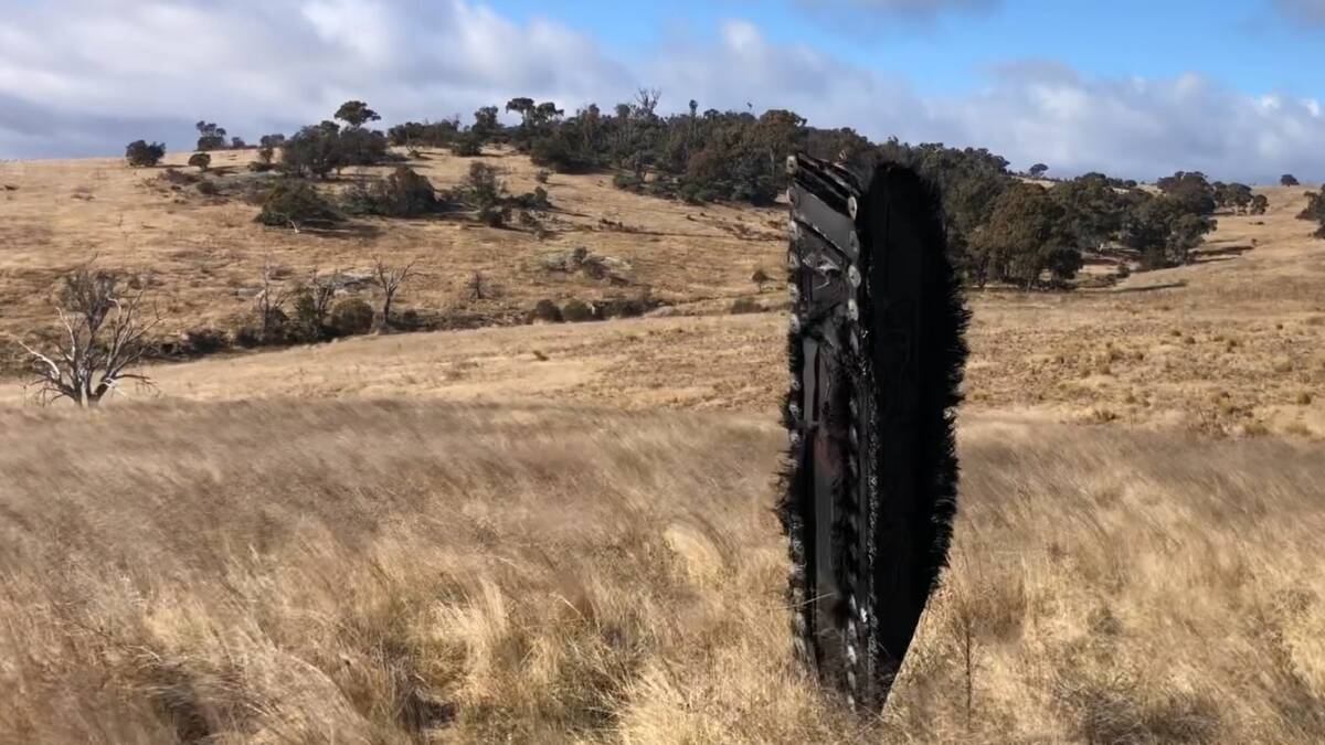 This giant piece of debris was found in farmer Mick Miner's paddock in Dalgety, NSW. Picture: Brad Tucker