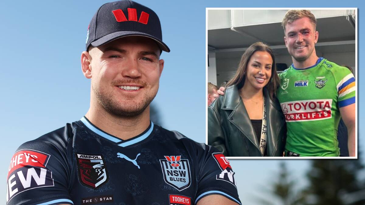 Raiders back-rower Hudson Young said the stability and support from girlfriend Kelsea Peck, inset, helped his rise to Origin status. Pictures Getty Images, Instagram