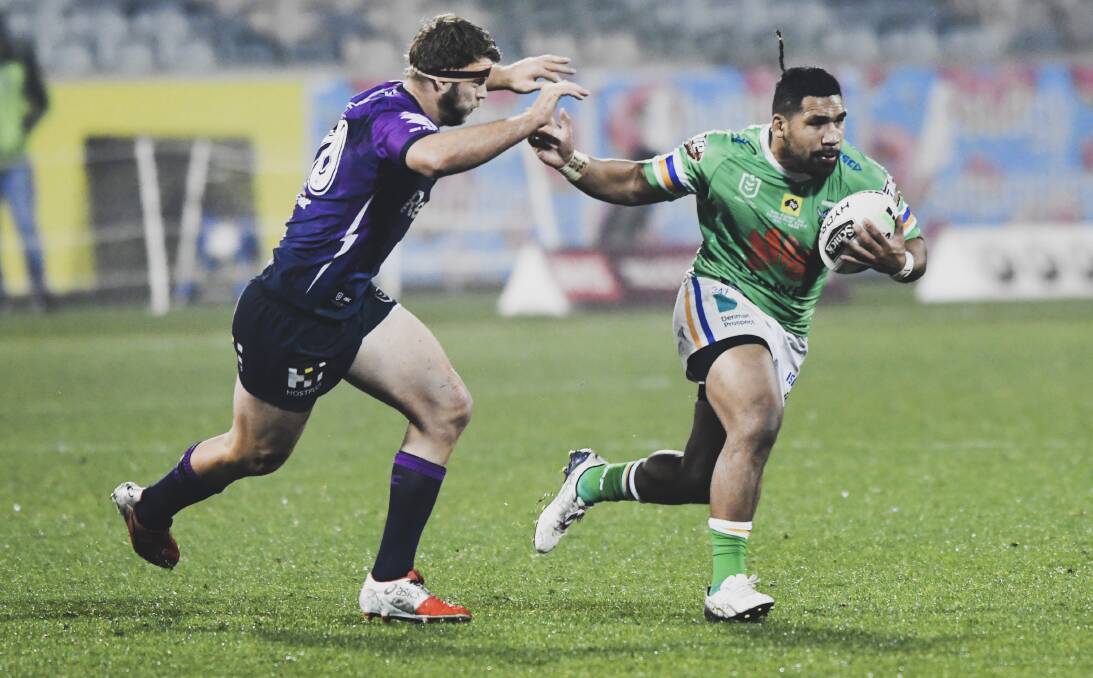 Siliva Havili looks to make a break against the Storm. Picture: Dion Georgopoulos