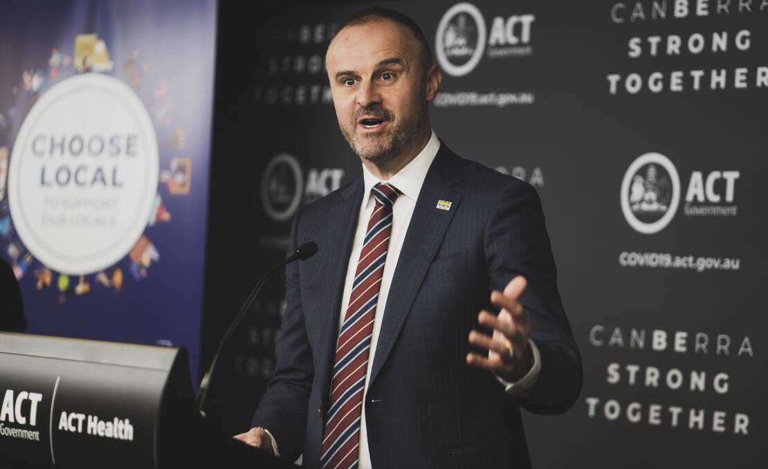 ACT Chief Minister Andrew Barr announces the restrictions on Monday. Picture: Dion Georgopoulos