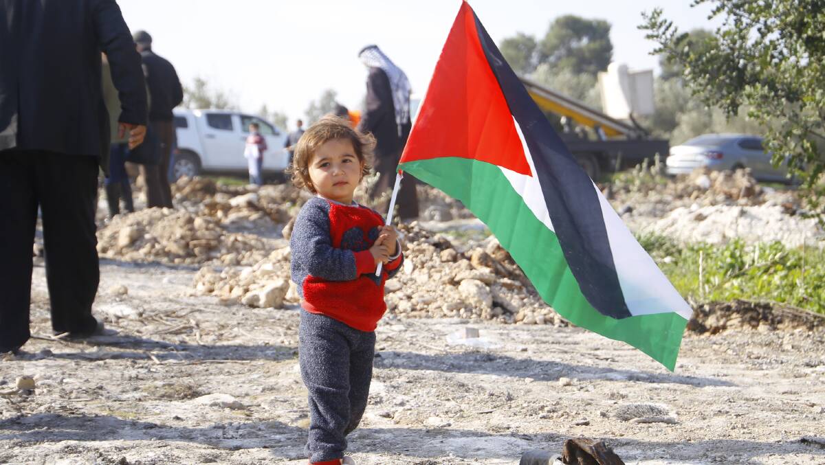 A child holds a Palestinian flag Qalqilya, Palestine. Picture Shutterstock