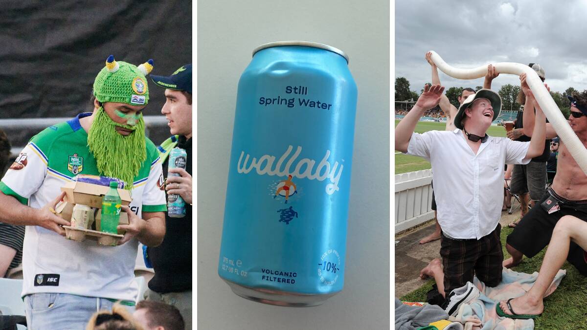 the cricket beer snake, right, and soft drink bottles, left, will be a thing of the past at Canberra sporting venues.