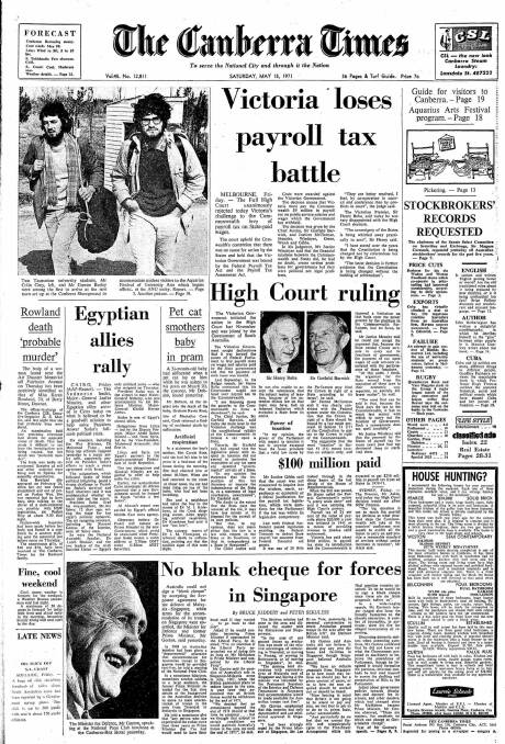 The front page of The Canberra Times on this day in 1971.
