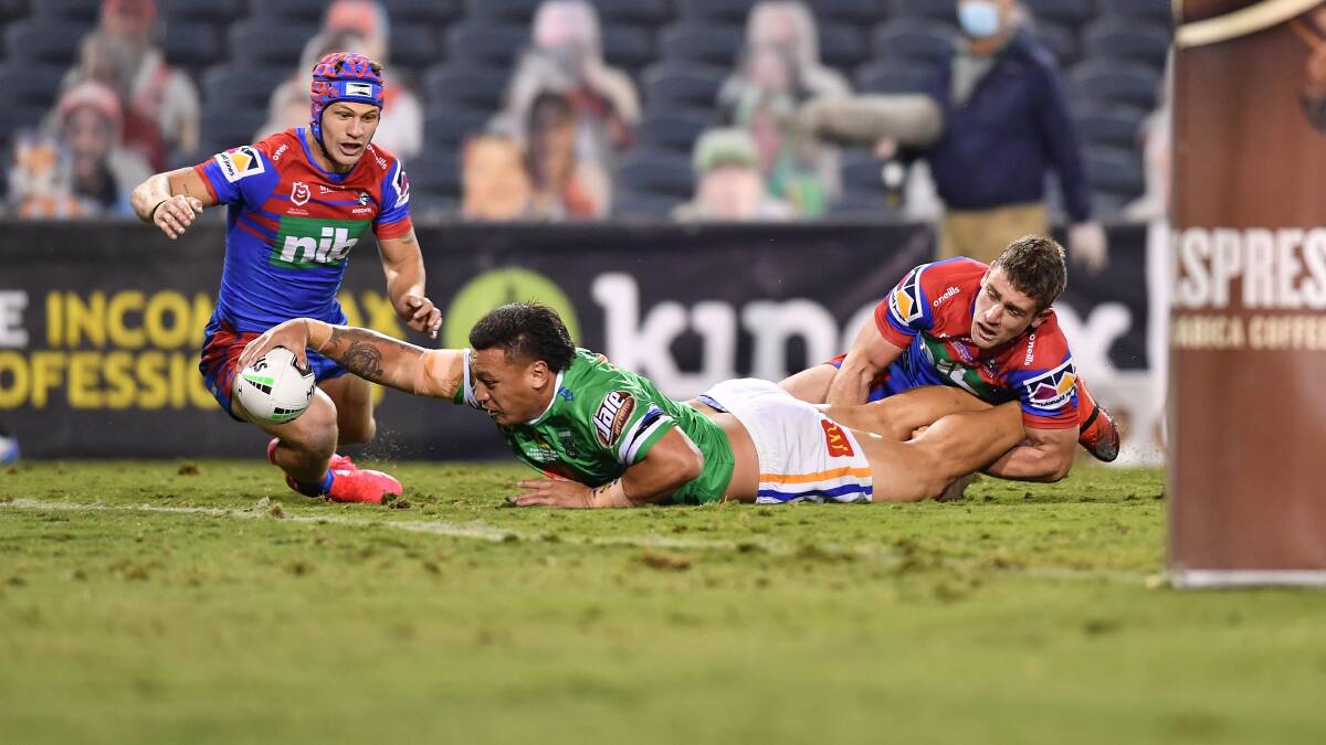 Josh Papalii's brilliant solo try looked to have brought the Raiders back into the contest. Picture: NRL Imagery