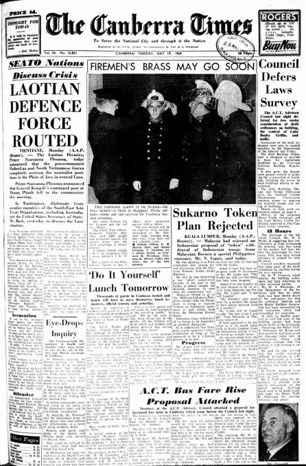 The front page of The Canberra Times on this day in 1964.