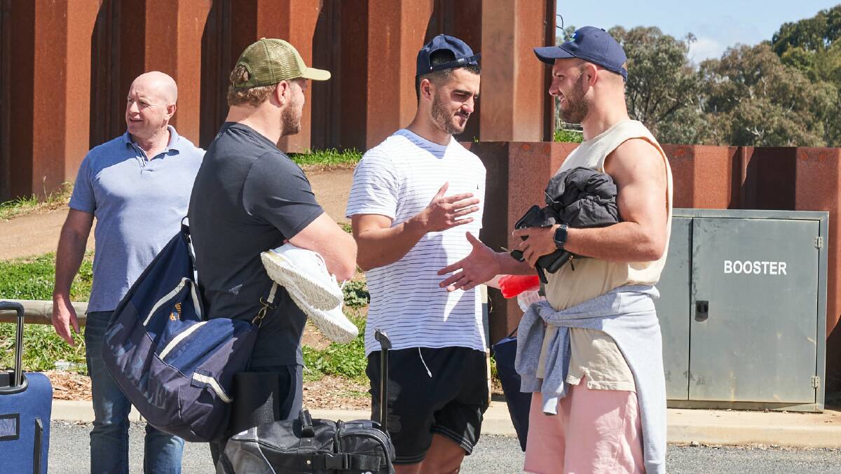 Tom Wright (centre) was among the Brumbies to leave for Wallabies camp on Monday. Picture: Matt Loxton