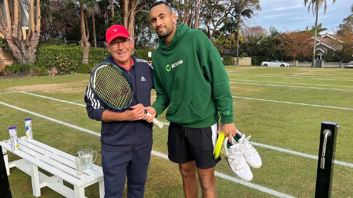Hunters Hill Lawn Tennis Club president Alf Cocco and Nick Kyrgios. Picture: Supplied
