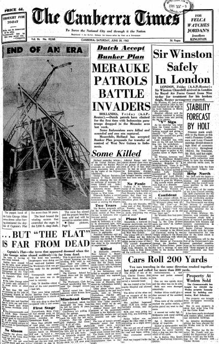 The front page of The Canberra Times on this day in 1962.
