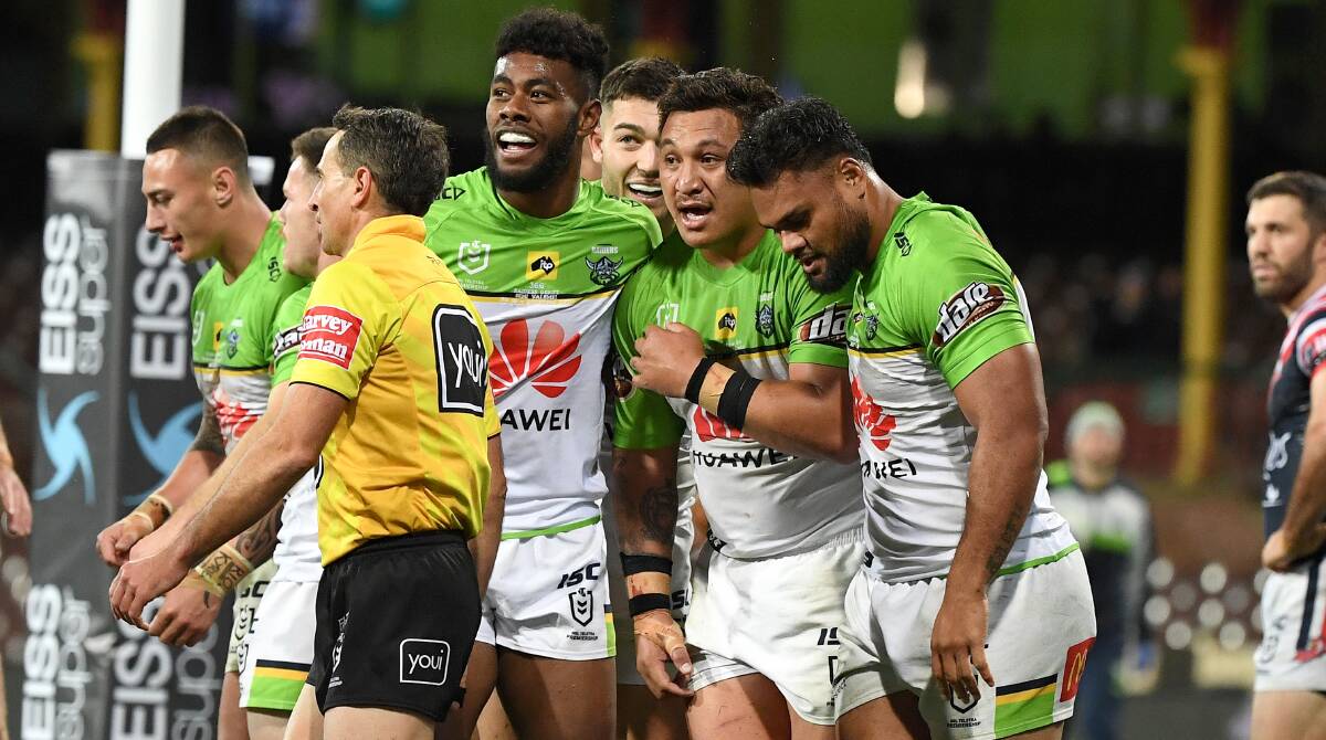 Josh Papalii (second from right) scored a brilliant individual try. Picture: NRL Imagery
