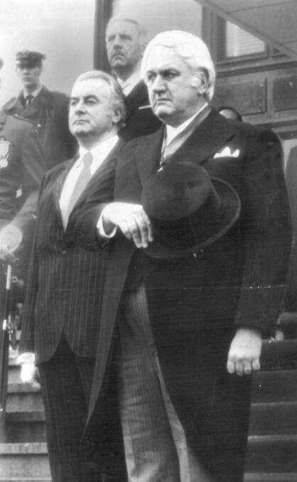Sir John Kerr, right, with Gough Whitlam in 1974.