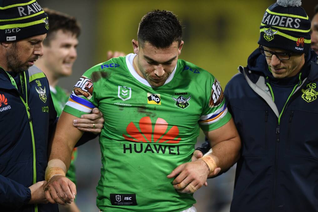 Nick Cotric leaves the field injured. Picture: NRL Imagery