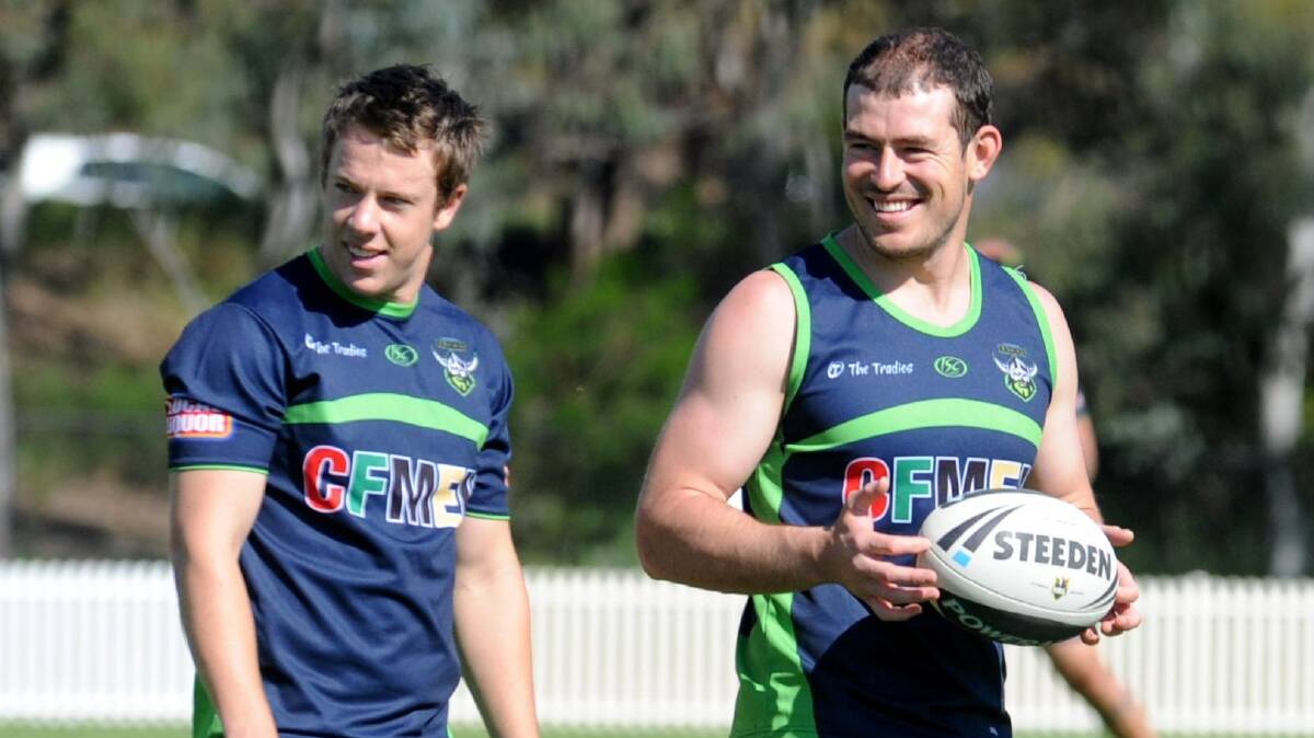 Sam Williams and Terry Campese at Canberra Raiders pre-season training in November 2010. Picture: Richard Briggs
