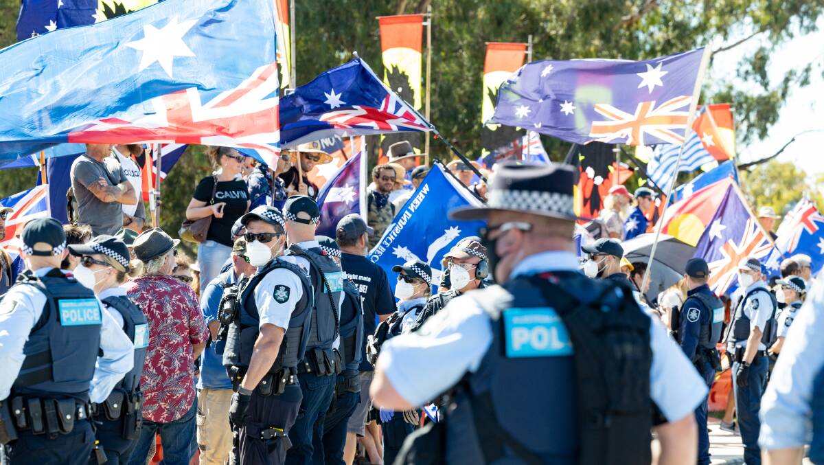 Protesters in Canberra on Saturday. Picture: Sitthixay Ditthavong