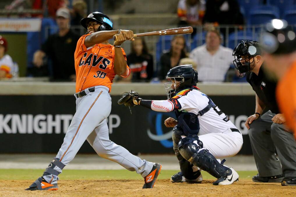 Chuckie Robinson hit an eighth-inning grand slam to help Canberra win the final game of the series against Perth. Picture: SMP Images