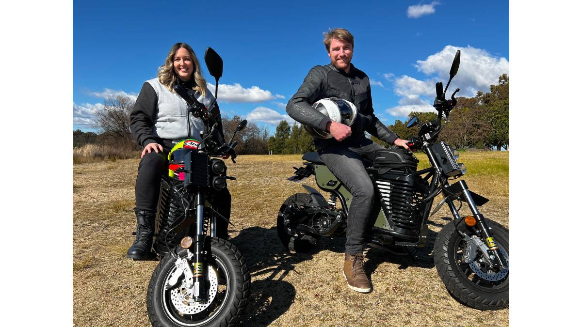 Environmental scientists Jenna Wraith and Patrick Norman bought Australian-made Fonzarelli electric motorcycles to round out their EV collection. Picture supplied 