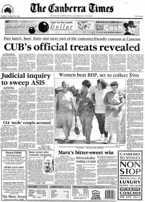 The front page of The Canberra Times on February 24, 1994.