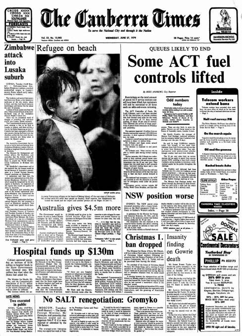 The front page of The Canberra Times on this day in 1979.