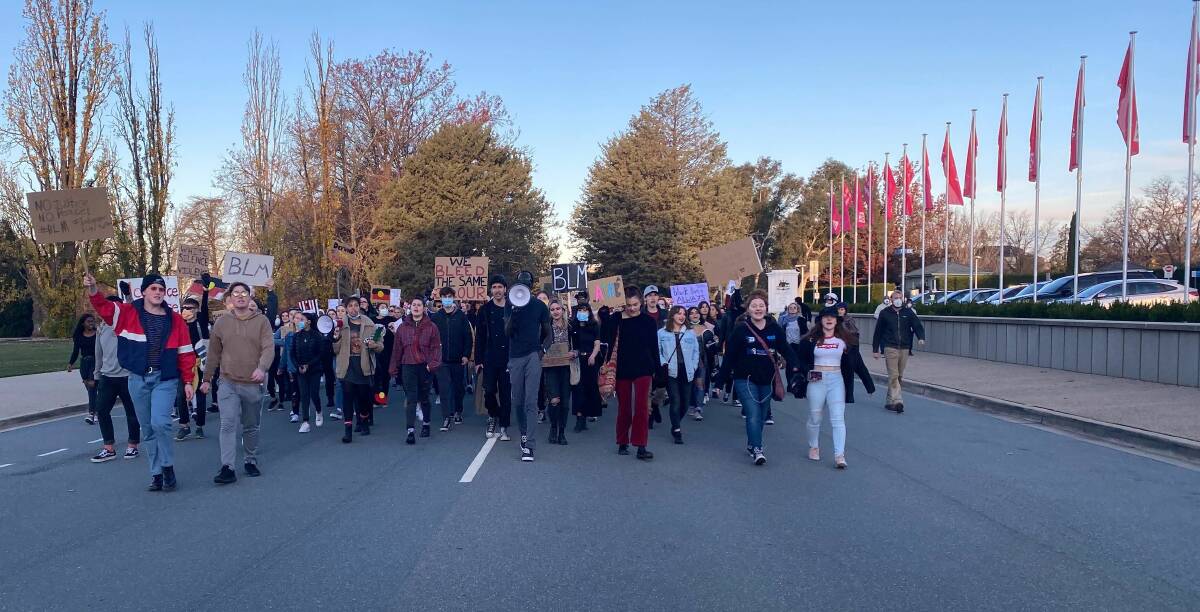 Canberra Black Lives Matter protesters on Saturday. Picture: Jasper Lindell