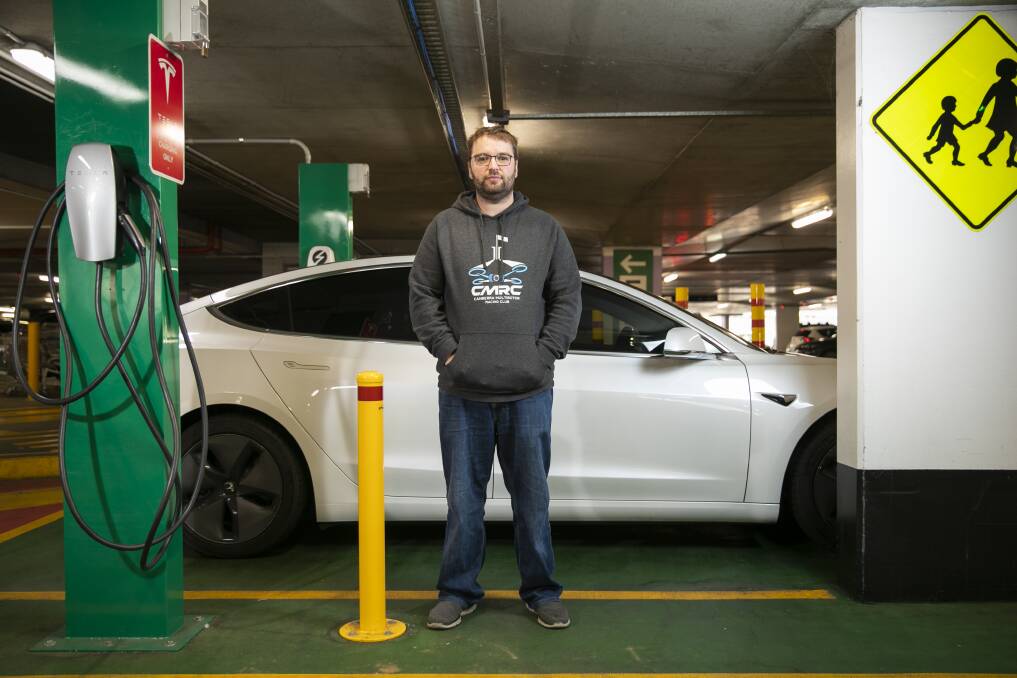 Tim Crofts transitioned to a Tesla Model 3 after last year's January hailstorm and has not looked back. Picture: Keegan Carroll
