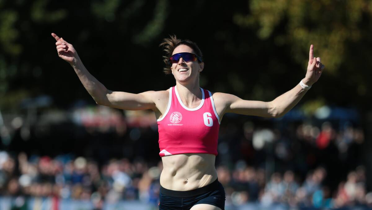 Lauren Boden celebrates as she wins the handicap 200m final at this year's Stawell Gift. Picture: Getty Images