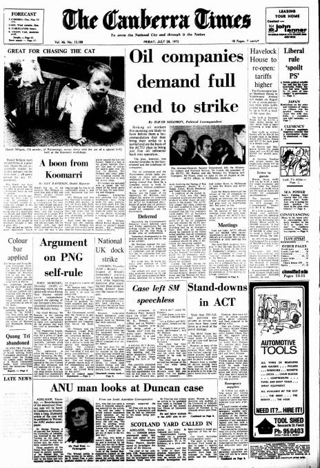 The front page of The Canberra Times on this day in 1972.