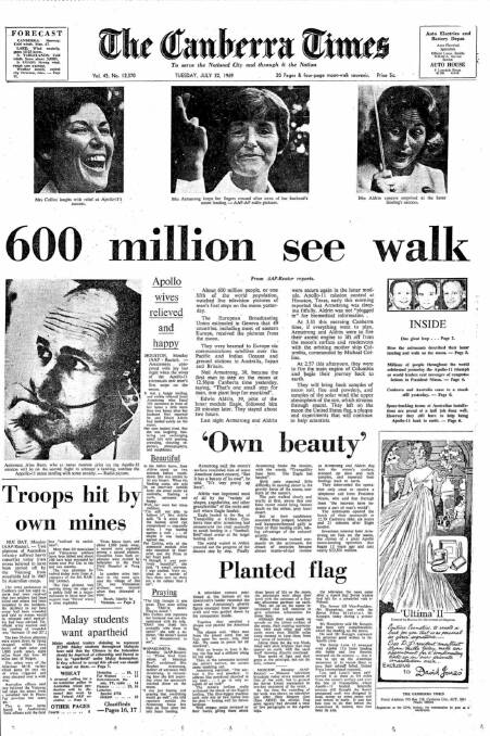 The front page of The Canberra Times on July 22, 1969. 
